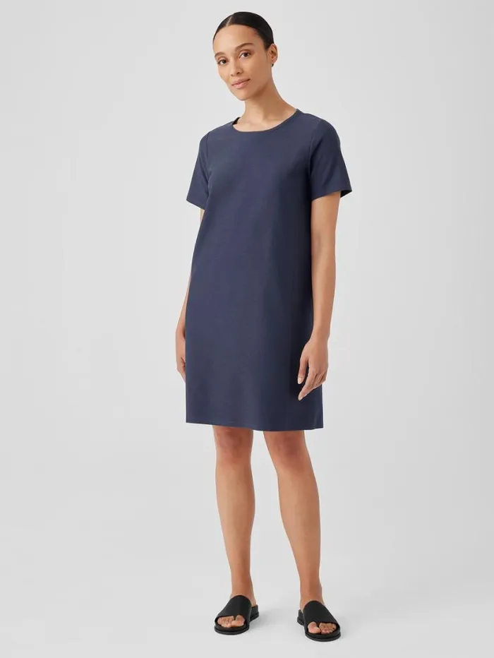 Eileen Fisher Petite Washable Stretch Crepe Jewel Neck Dress Ocean 8211 Shop