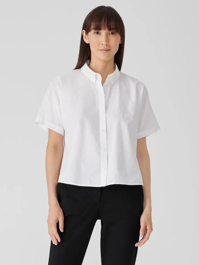 Eileen Fisher Petite Washed Organic Cotton Poplin ShortSleeve Shirt White 8211 Shop