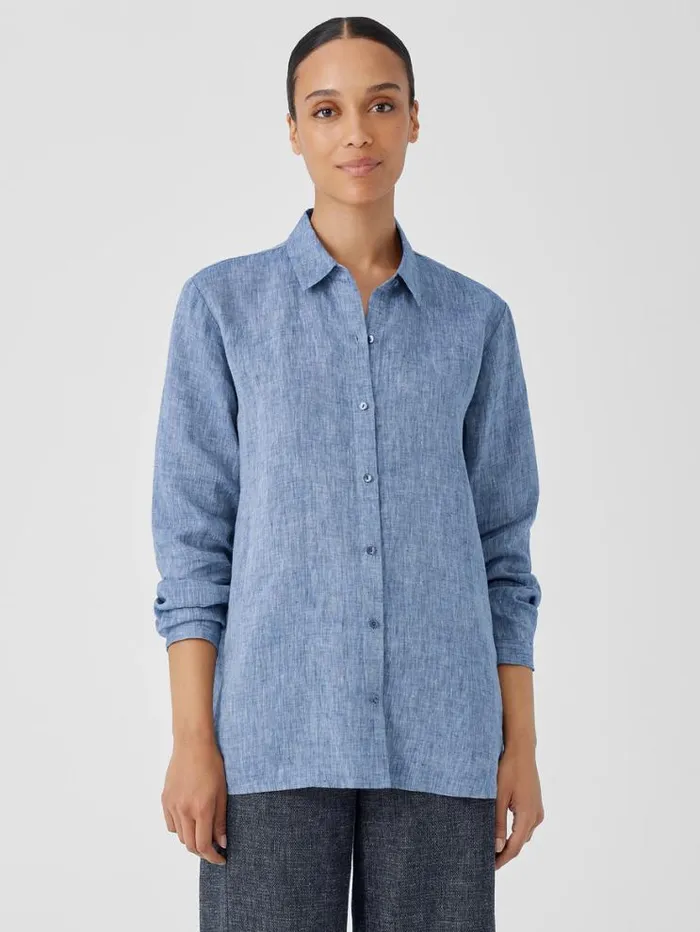 Eileen Fisher Petite YarnDyed Handkerchief Organic Linen Shirt Chambray 8211 Shop