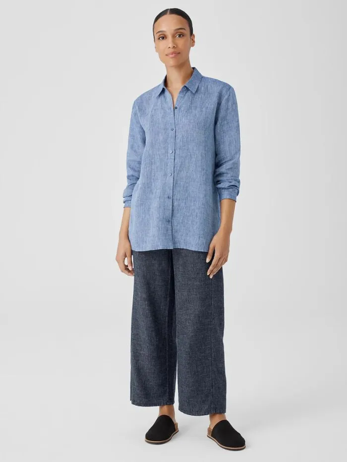 Eileen Fisher Petite YarnDyed Handkerchief Organic Linen Shirt Chambray 8211 Shop