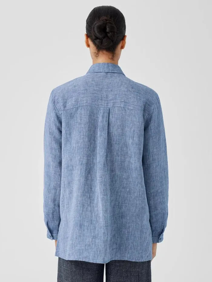 Eileen Fisher Petite YarnDyed Handkerchief Organic Linen Shirt Chambray 8211 Shop