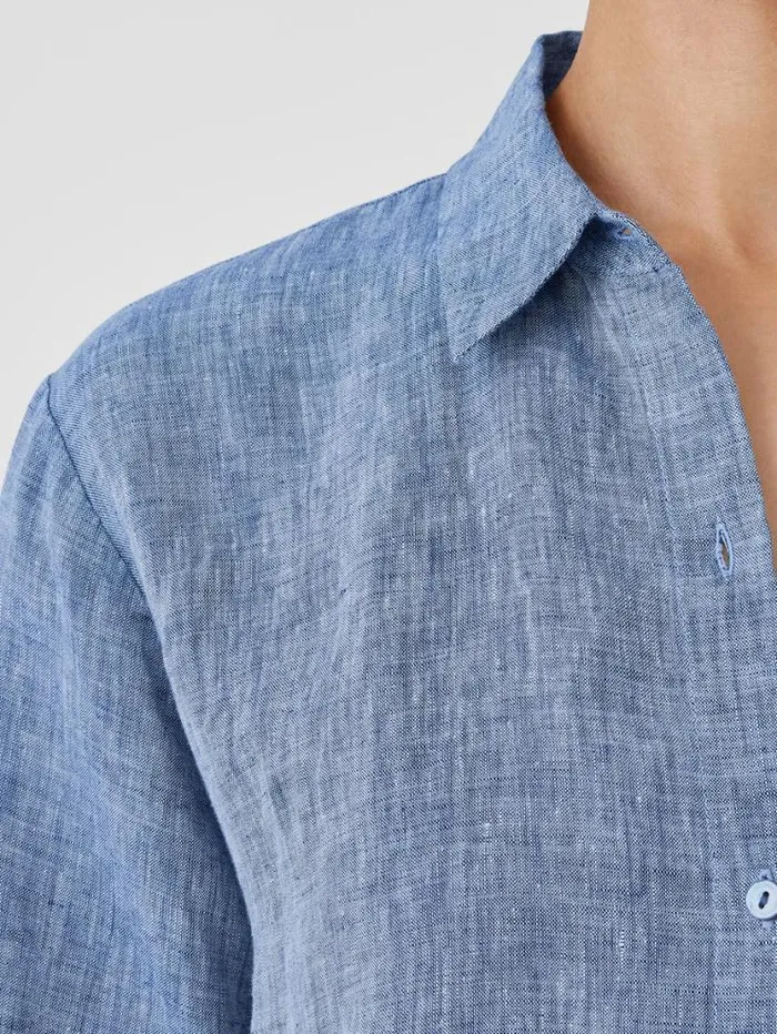 Eileen Fisher Petite YarnDyed Handkerchief Organic Linen Shirt Chambray 8211 Shop