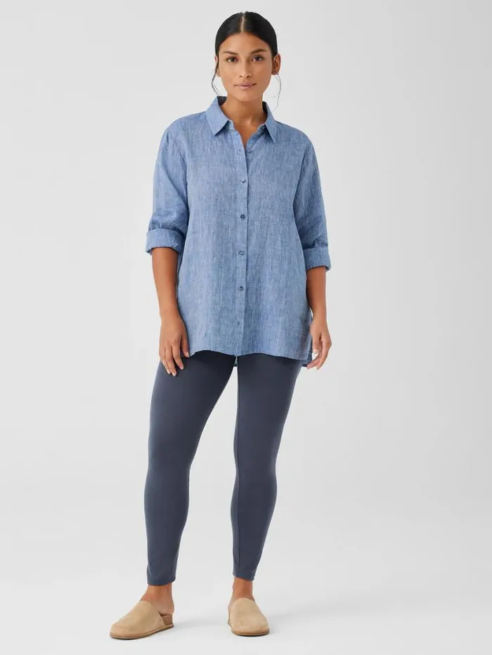 Eileen Fisher Petite YarnDyed Handkerchief Organic Linen Shirt Chambray 8211 Shop
