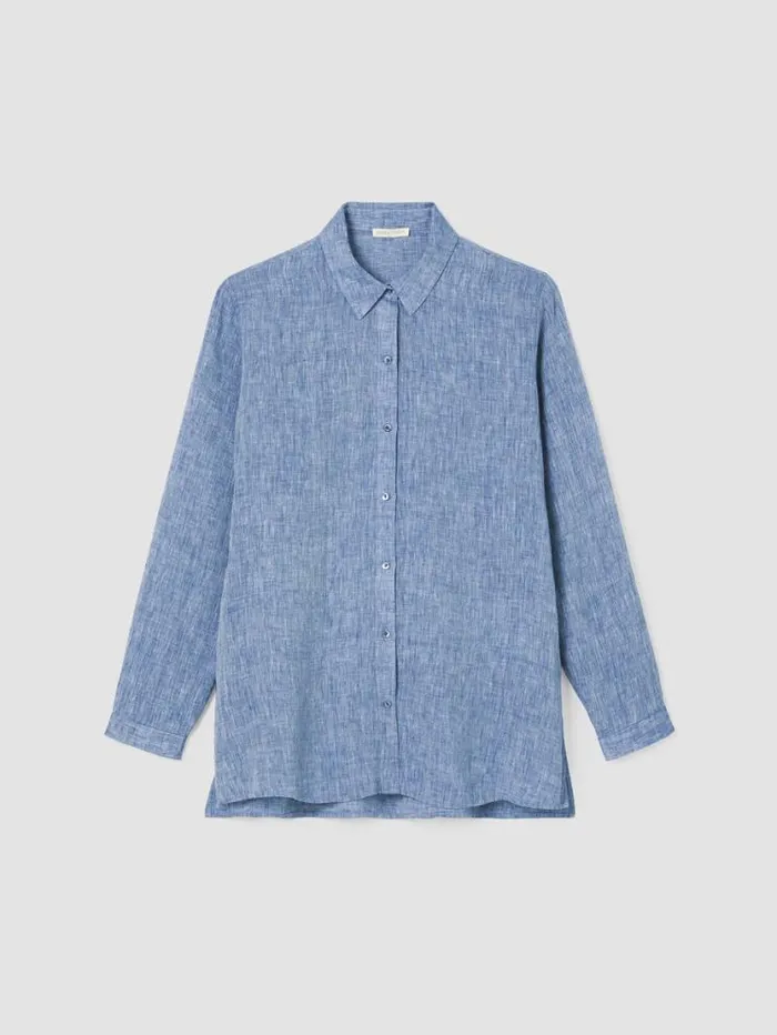 Eileen Fisher Petite YarnDyed Handkerchief Organic Linen Shirt Chambray 8211 Shop