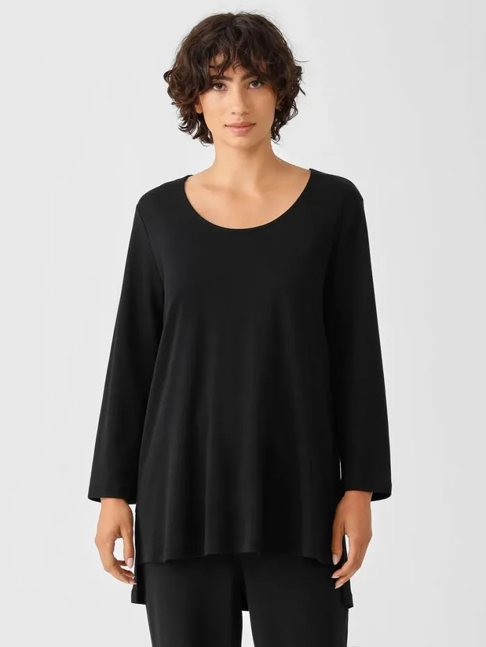 Eileen Fisher Sleepwear Cozy Organic Cotton Interlock UNeck Top Black 8211 Shop
