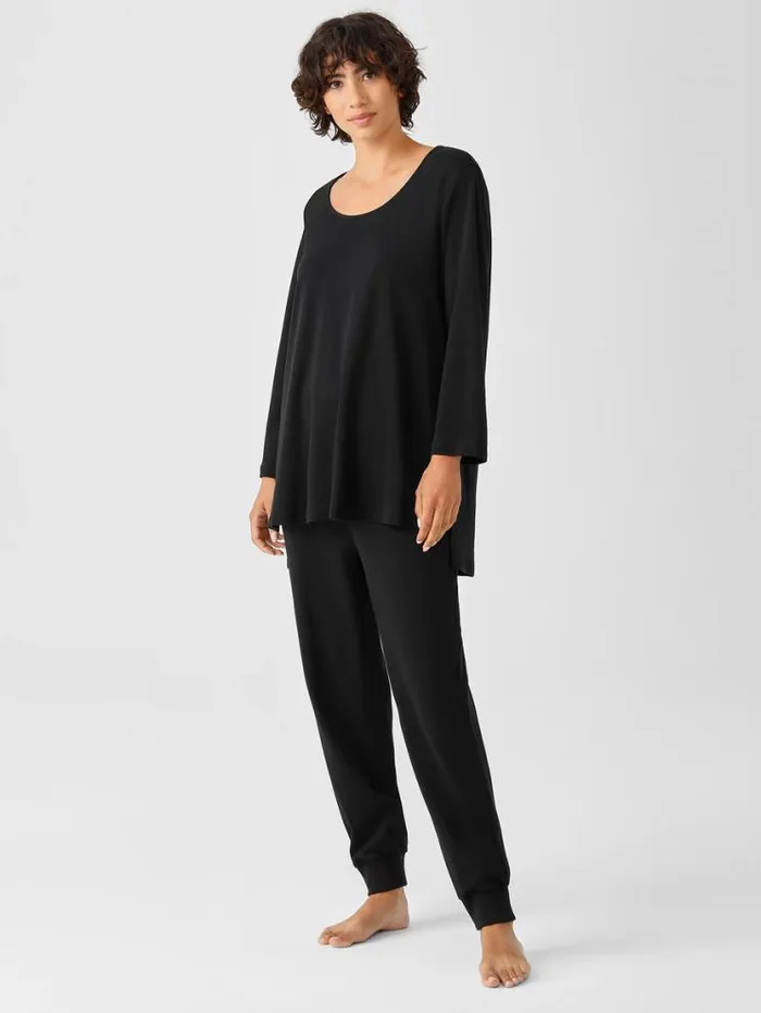 Eileen Fisher Sleepwear Cozy Organic Cotton Interlock UNeck Top Black 8211 Shop