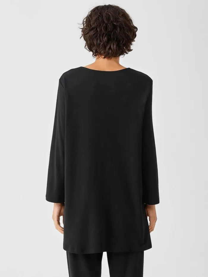 Eileen Fisher Sleepwear Cozy Organic Cotton Interlock UNeck Top Black 8211 Shop