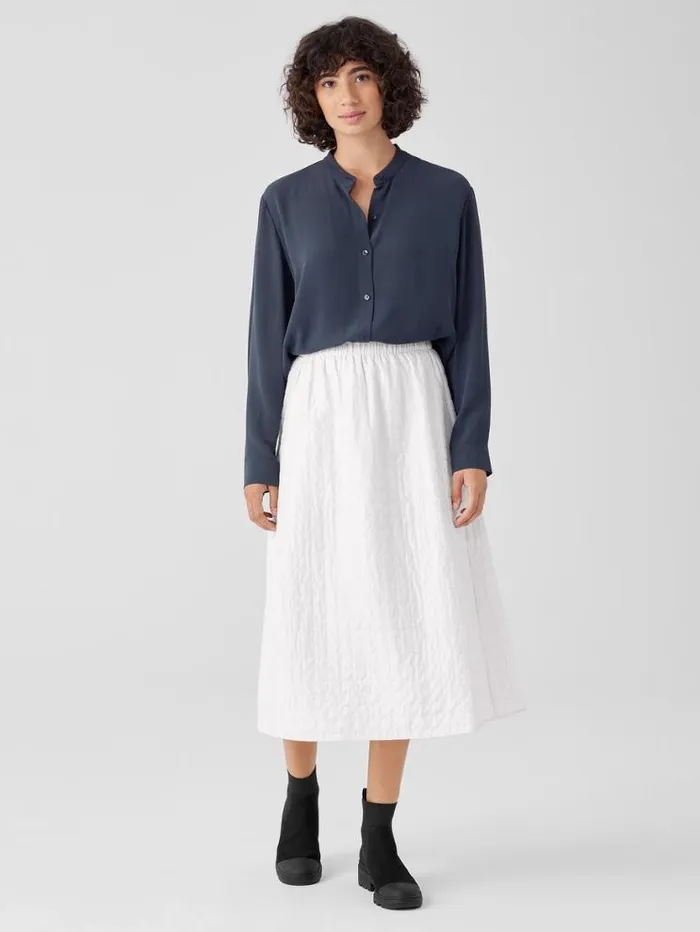 Eileen Fisher Tops and Tees Silk Georgette Crepe Band Collar Shirt Ocean 8211 Shop