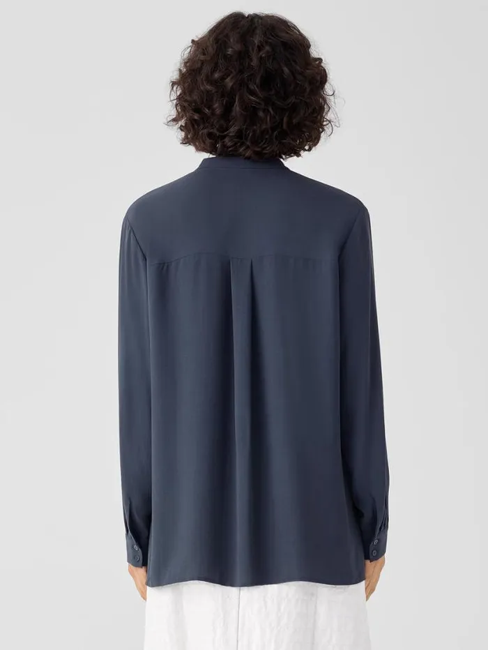 Eileen Fisher Tops and Tees Silk Georgette Crepe Band Collar Shirt Ocean 8211 Shop