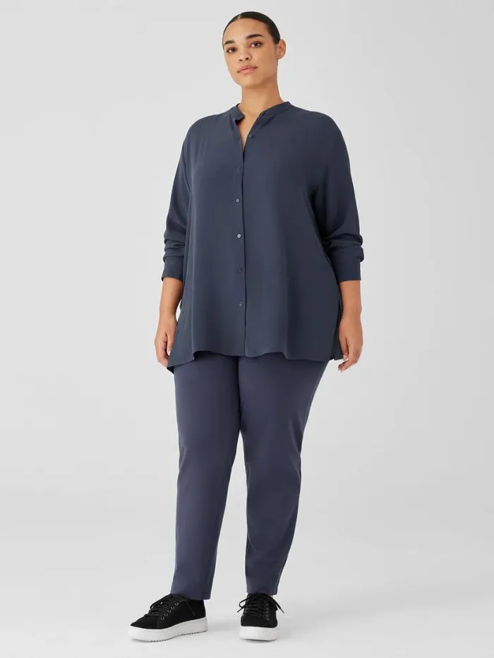 Eileen Fisher Tops and Tees Silk Georgette Crepe Band Collar Shirt Ocean 8211 Shop