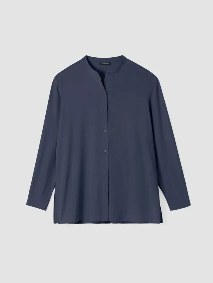 Eileen Fisher Tops and Tees Silk Georgette Crepe Band Collar Shirt Ocean 8211 Shop