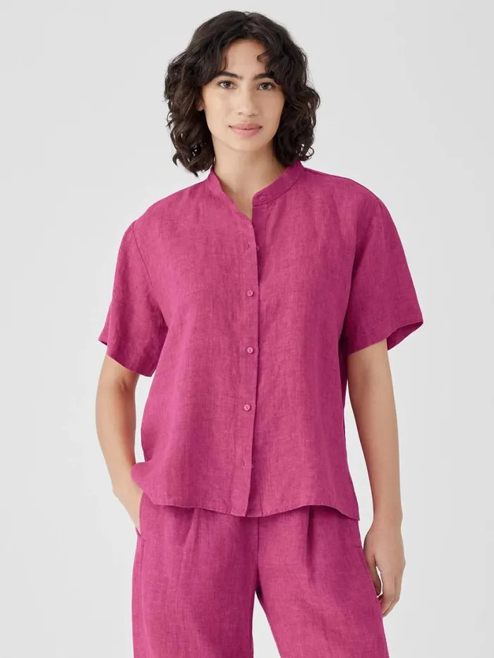 Eileen Fisher Tops and Tees Washed Organic Linen Dlav Band Collar Shirt Geranium 8211 Shop
