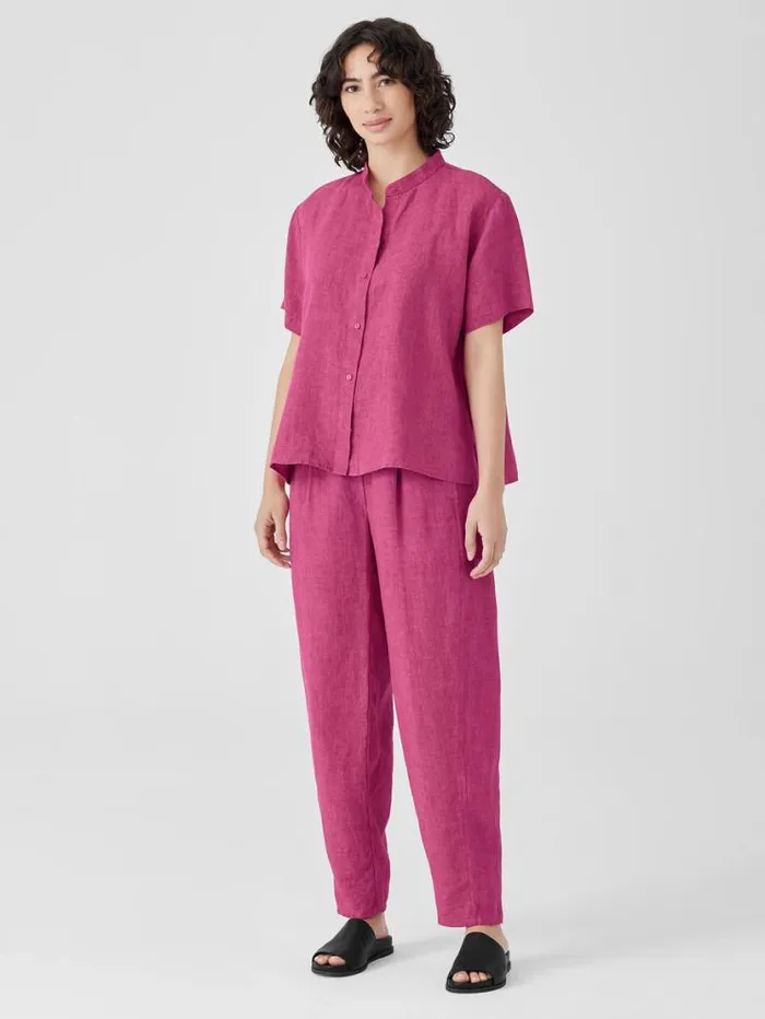 Eileen Fisher Tops and Tees Washed Organic Linen Dlav Band Collar Shirt Geranium 8211 Shop