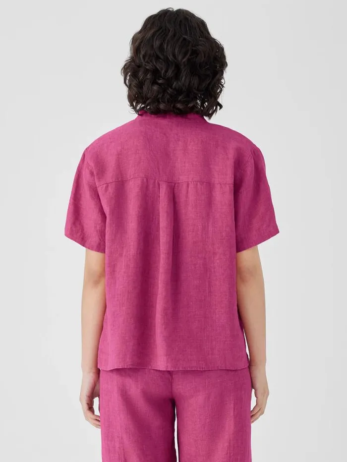 Eileen Fisher Tops and Tees Washed Organic Linen Dlav Band Collar Shirt Geranium 8211 Shop