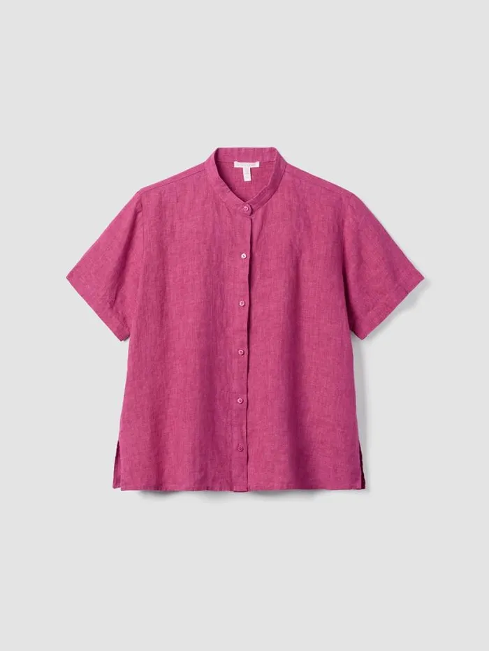 Eileen Fisher Tops and Tees Washed Organic Linen Dlav Band Collar Shirt Geranium 8211 Shop