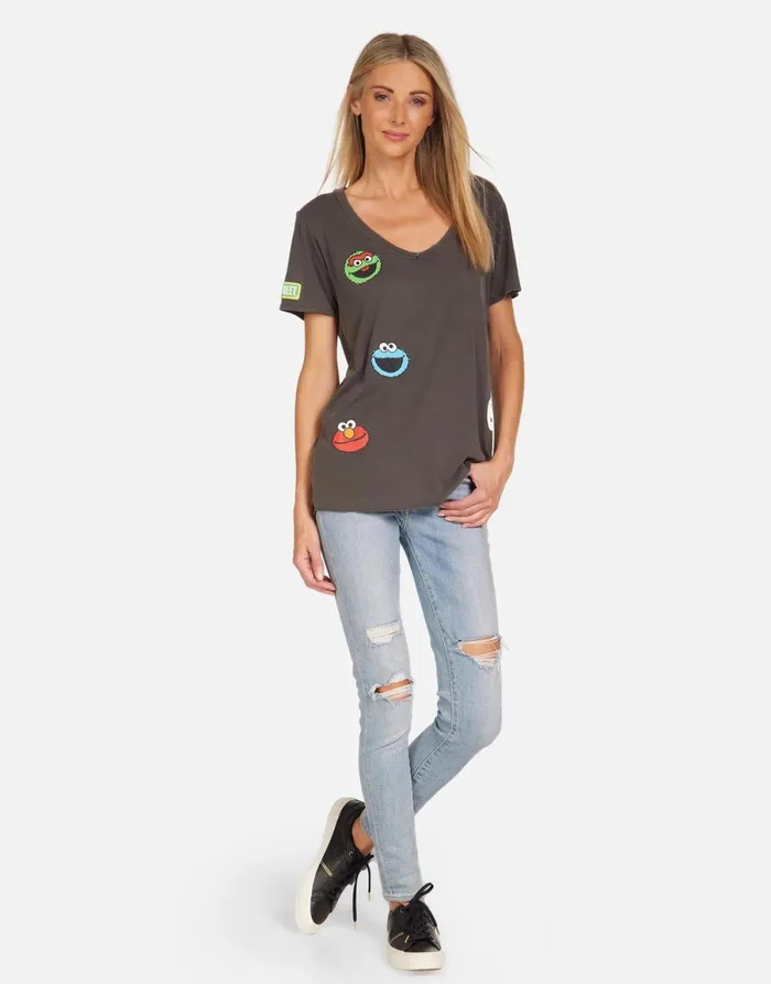 Elara Sesame Street Faces Pigment Black Women039s Lauren Moshi Short Sleeve
