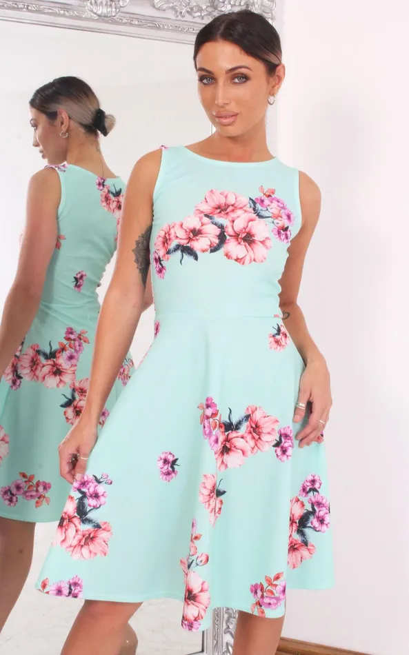 Elisha Mint Floral Sleeveless Skater Dress Women Missfiga Skater Dresses Elisha Mint Floral Sleeveless Skater Dress Women Missfiga Skater Dresses