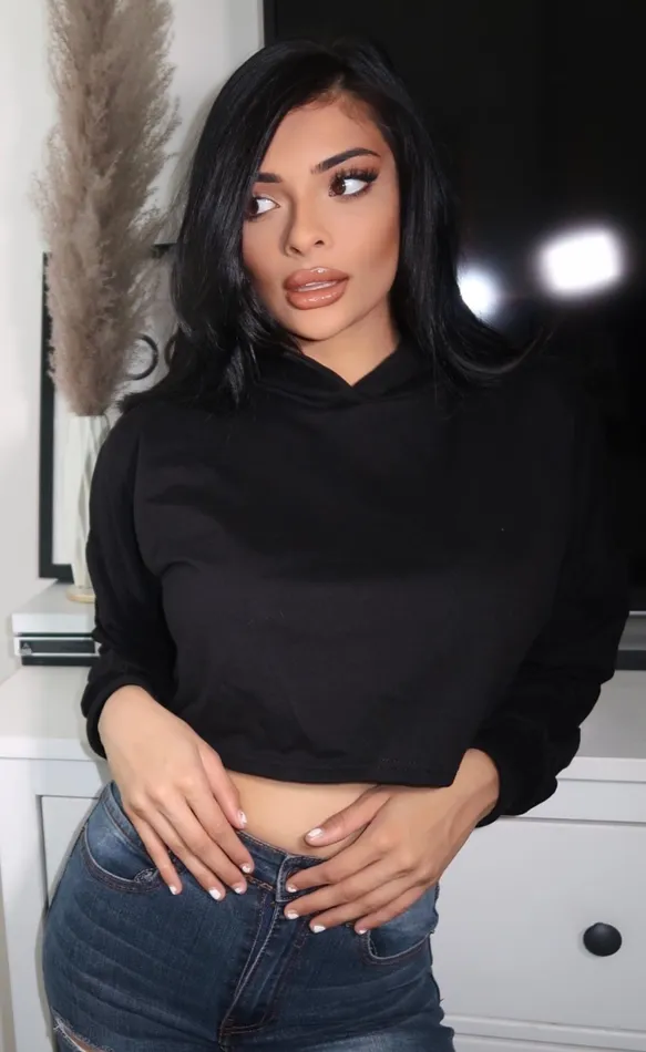 Elliana Black Cropped Hoodie Women Missfiga Tops
