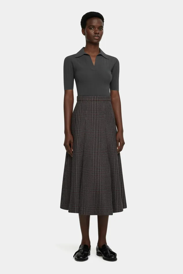 Emilia Wickstead Kenzie Skirt in Prince of Wales Check Merino Wool Women Skirts