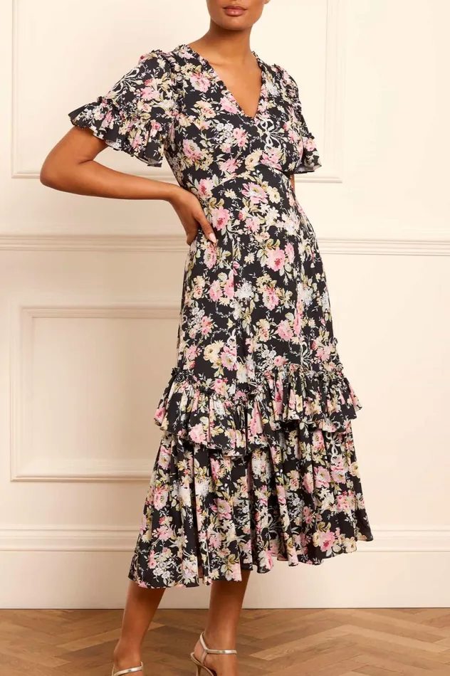 Enchanted Garden Eva Crepe Ballerina Dress Black Women Needle and Thread Dresses