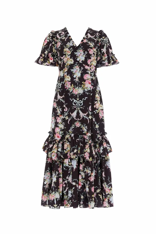 Enchanted Garden Eva Crepe Ballerina Dress Black Women Needle and Thread Dresses