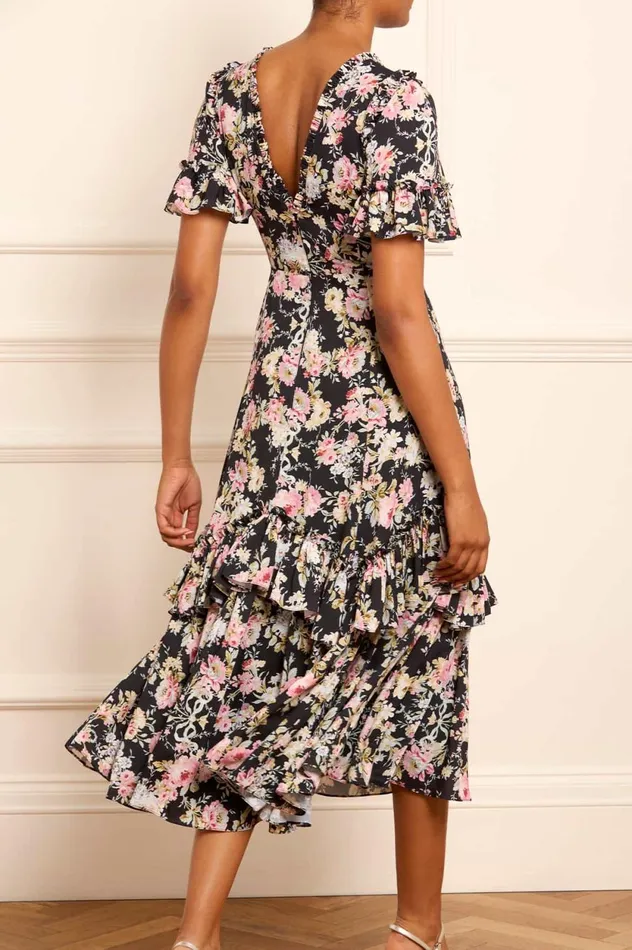 Enchanted Garden Eva Crepe Ballerina Dress Black Women Needle and Thread Dresses