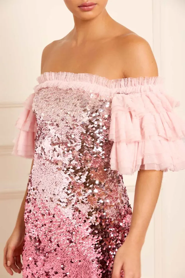 Essie Ombre OffShoulder Micro Mini Dress Pink Women Needle and Thread Dresses