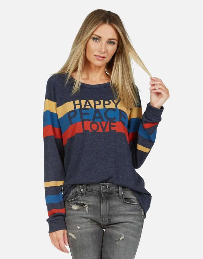 Everly Happy Peace Love Port Navy Women039s Lauren Moshi Long Sleeve