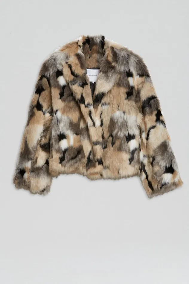 FAUX FUR JACKET MULTI Coats Scanlan Theodore Women FAUX FUR JACKET MULTI Coats Scanlan Theodore Women