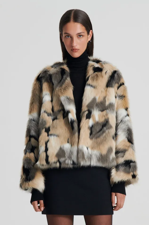 FAUX FUR JACKET MULTI Coats Scanlan Theodore Women FAUX FUR JACKET MULTI Coats Scanlan Theodore Women