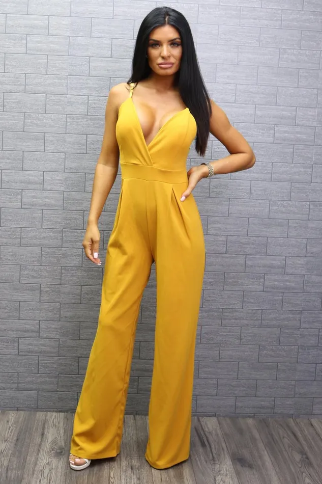 Flack Mustard Wrap Strappy Knotted Back Jumpsuit Women Missfiga Jumpsuits