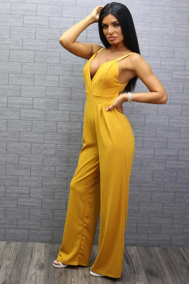 Flack Mustard Wrap Strappy Knotted Back Jumpsuit Women Missfiga Jumpsuits Flack Mustard Wrap Strappy Knotted Back Jumpsuit Women Missfiga Jumpsuits