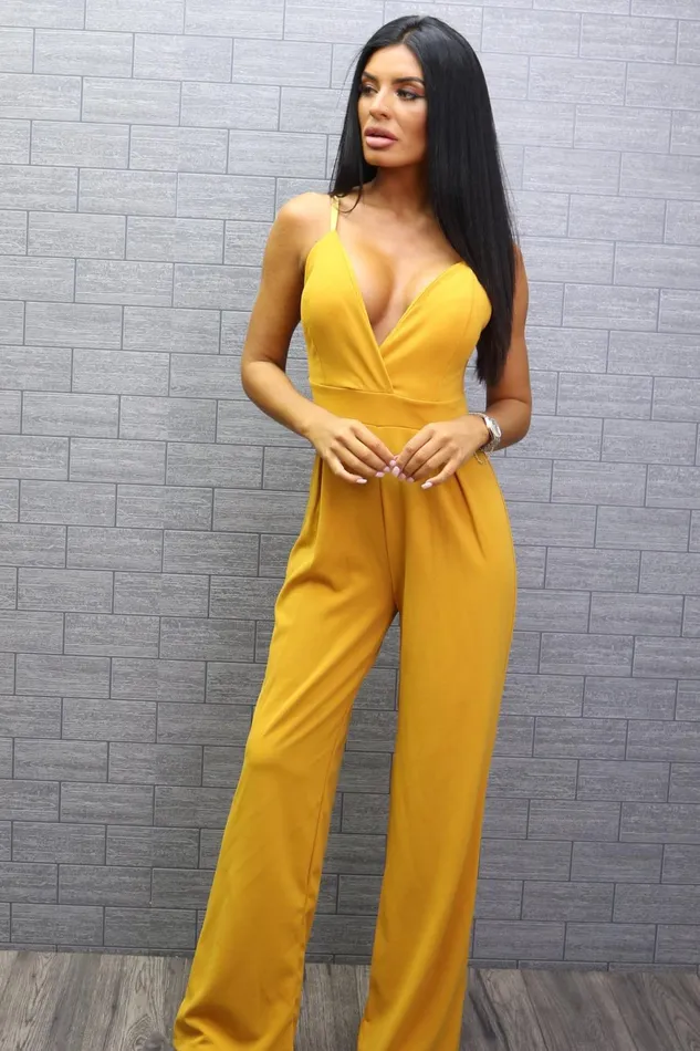 Flack Mustard Wrap Strappy Knotted Back Jumpsuit Women Missfiga Jumpsuits Flack Mustard Wrap Strappy Knotted Back Jumpsuit Women Missfiga Jumpsuits