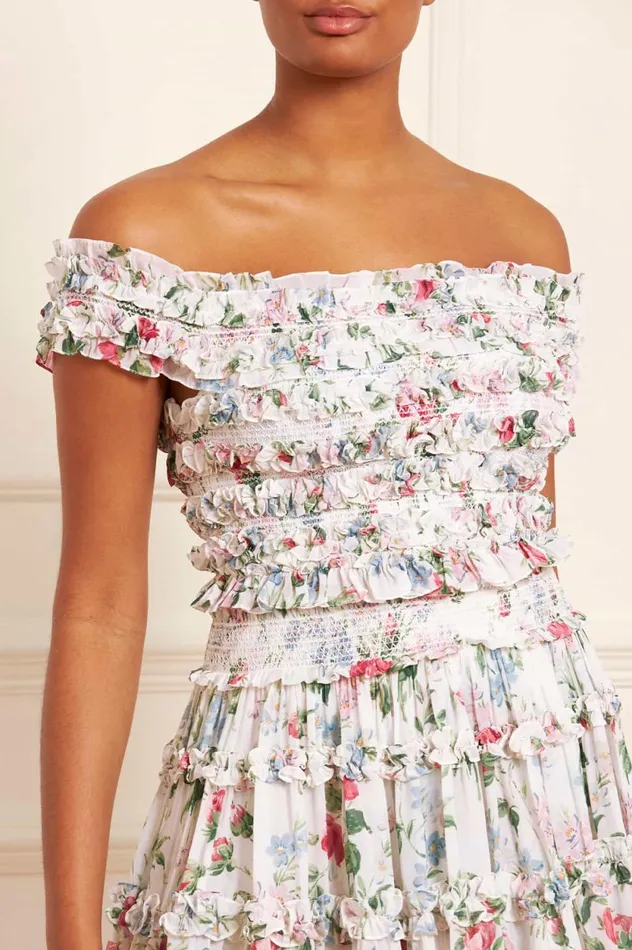 Floral Fantasy Chiffon Smocked OffShoulder Top Multi Women Needle and Thread Tops