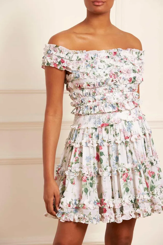 Floral Fantasy Chiffon Smocked OffShoulder Top Multi Women Needle and Thread Tops