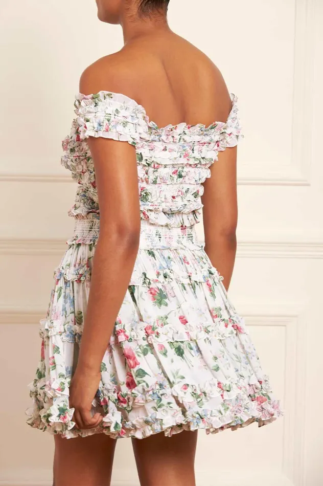 Floral Fantasy Chiffon Smocked OffShoulder Top Multi Women Needle and Thread Tops