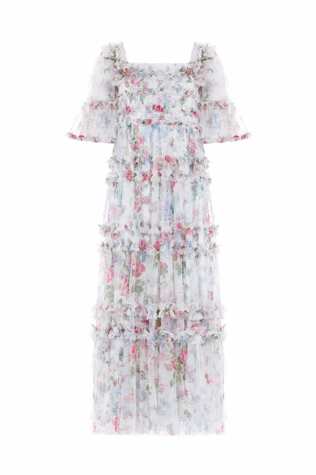 Floral Fantasy Peaches Smocked Ankle Gown Multi Women Needle and Thread Dresses
