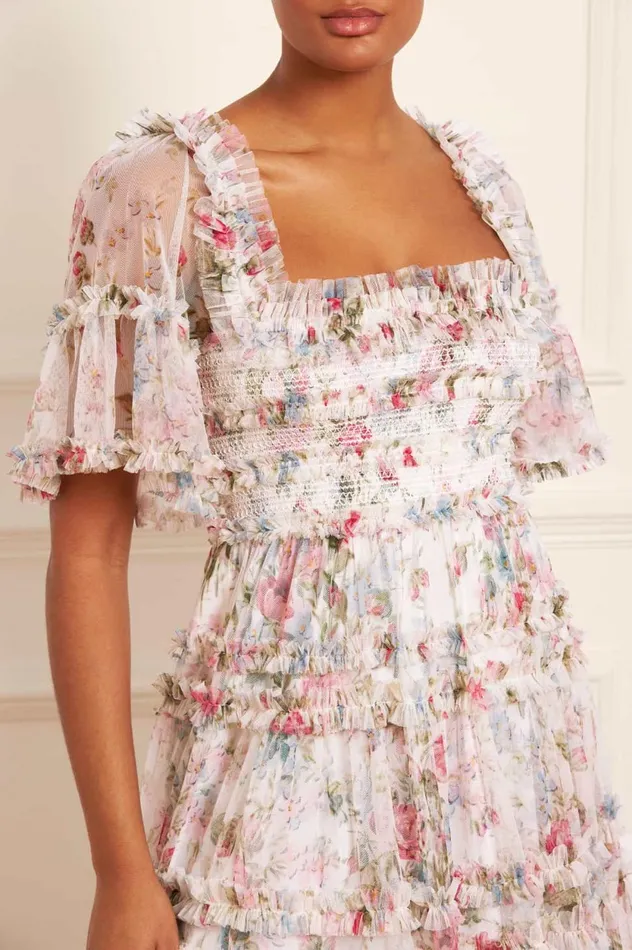 Floral Fantasy Peaches Smocked Ankle Gown Multi Women Needle and Thread Dresses