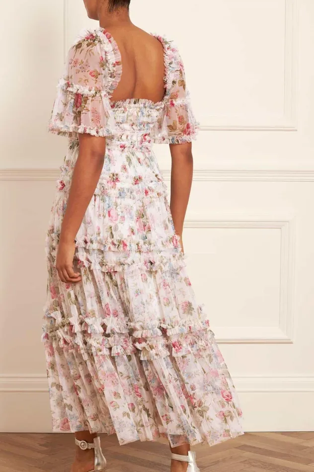 Floral Fantasy Peaches Smocked Ankle Gown Multi Women Needle and Thread Dresses