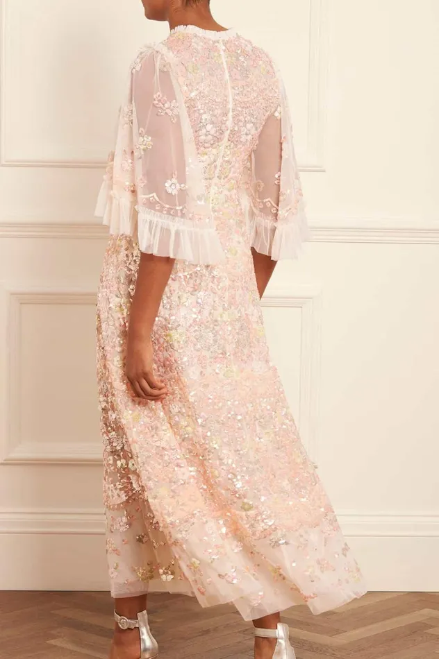 Garden Delight Gloss Ankle Gown Champagne Women Needle and Thread Dresses