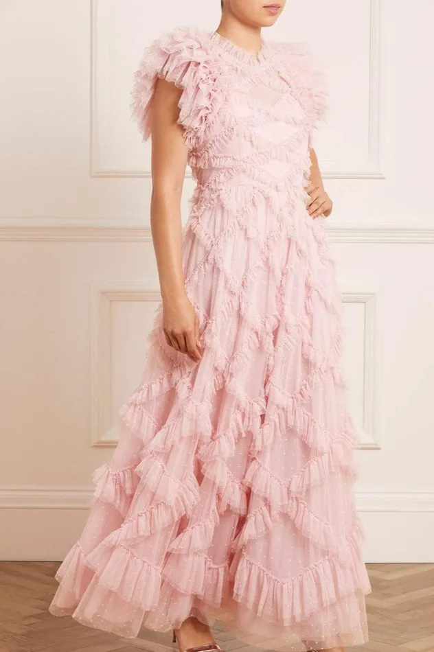 Genevieve Ruffle Gown Pink Women Needle and Thread Dresses