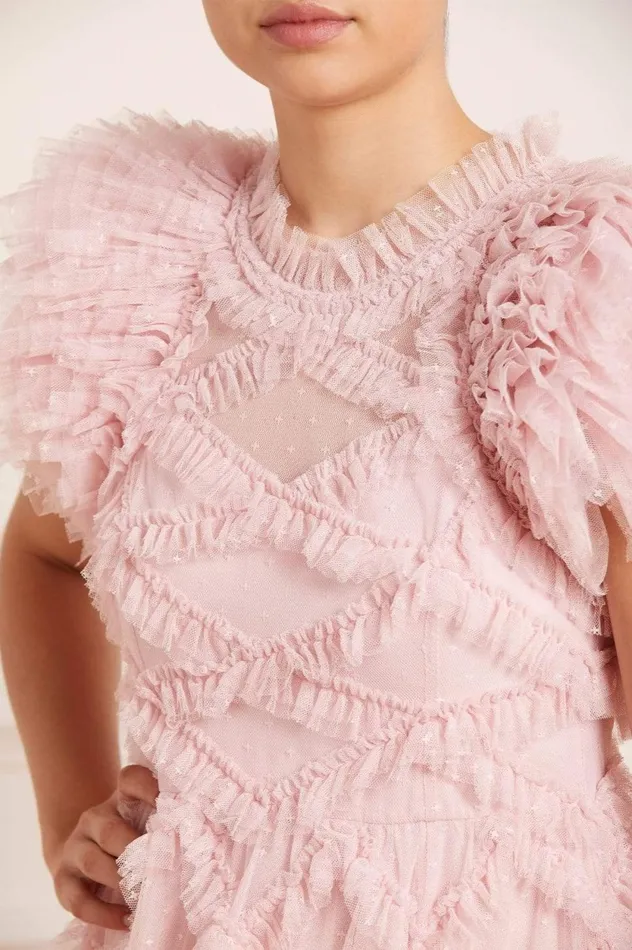 Genevieve Ruffle Gown Pink Women Needle and Thread Dresses