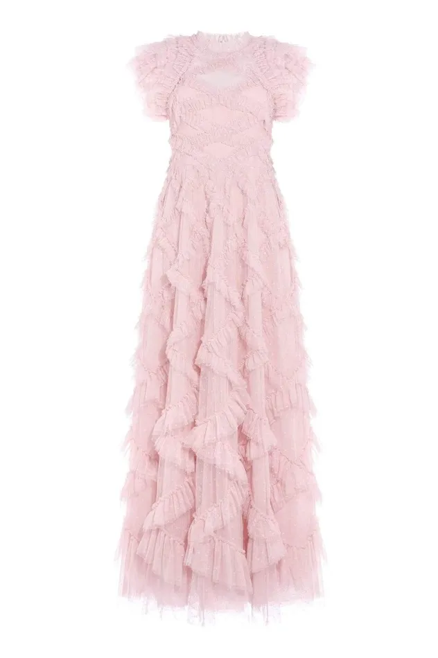 Genevieve Ruffle Gown Pink Women Needle and Thread Dresses