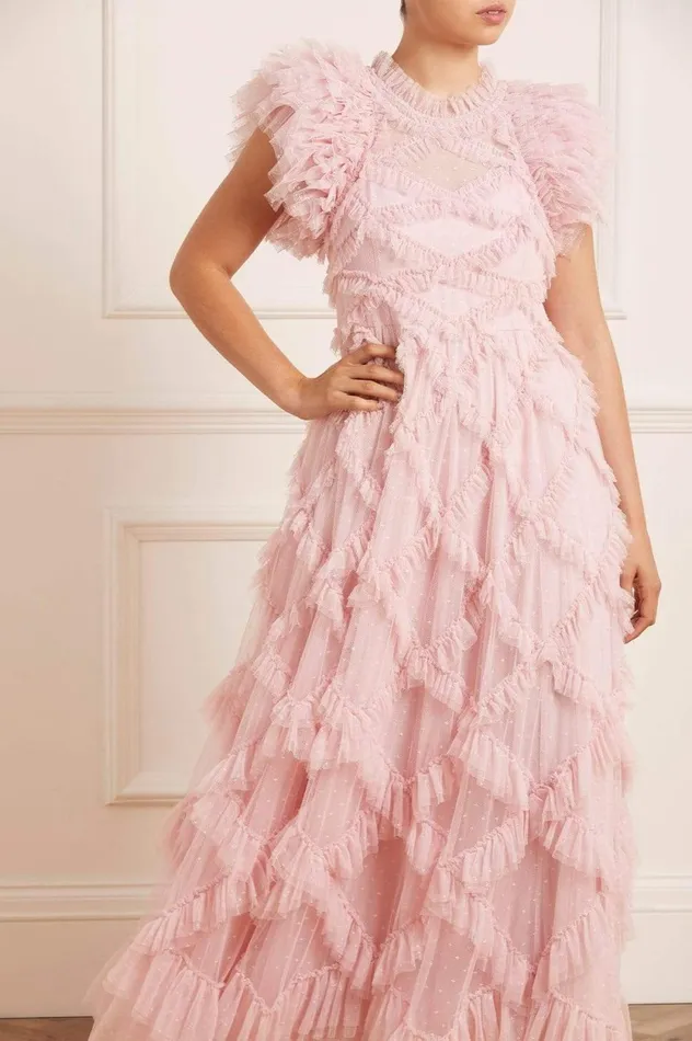 Genevieve Ruffle Gown Pink Women Needle and Thread Dresses