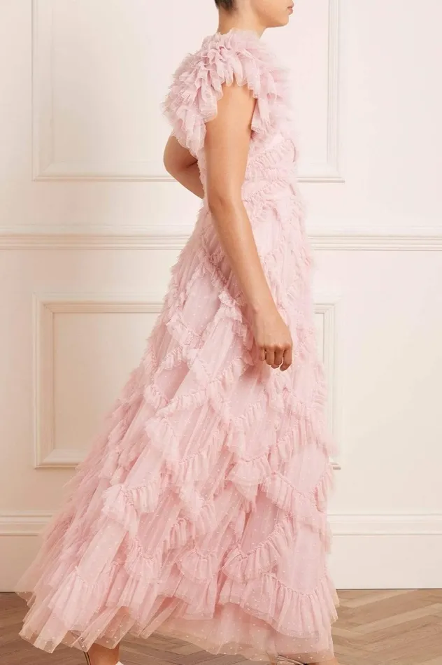 Genevieve Ruffle Gown Pink Women Needle and Thread Dresses