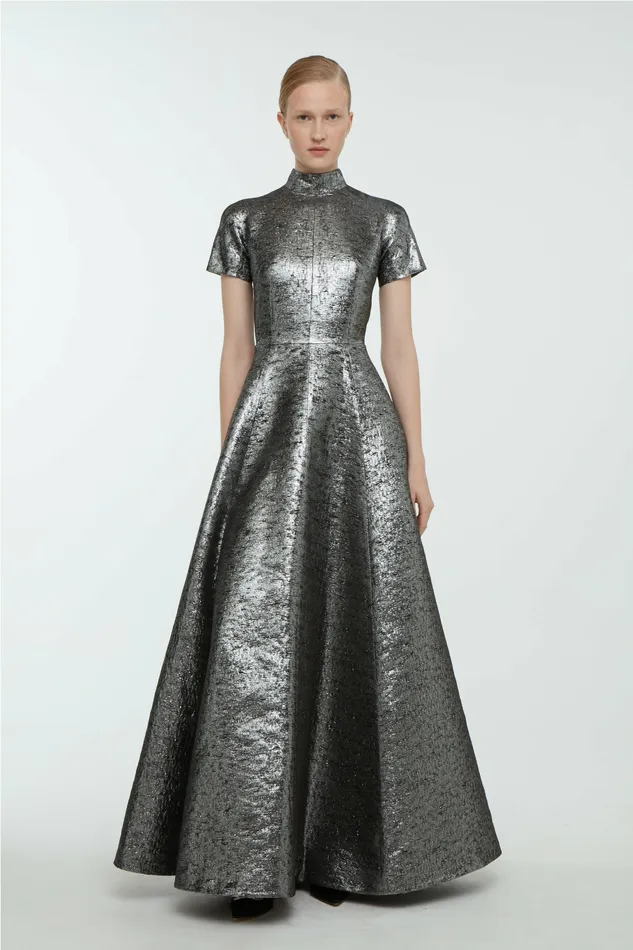 Gowns Emilia Wickstead Women Malinda Dress In Silver Lurex Tweed