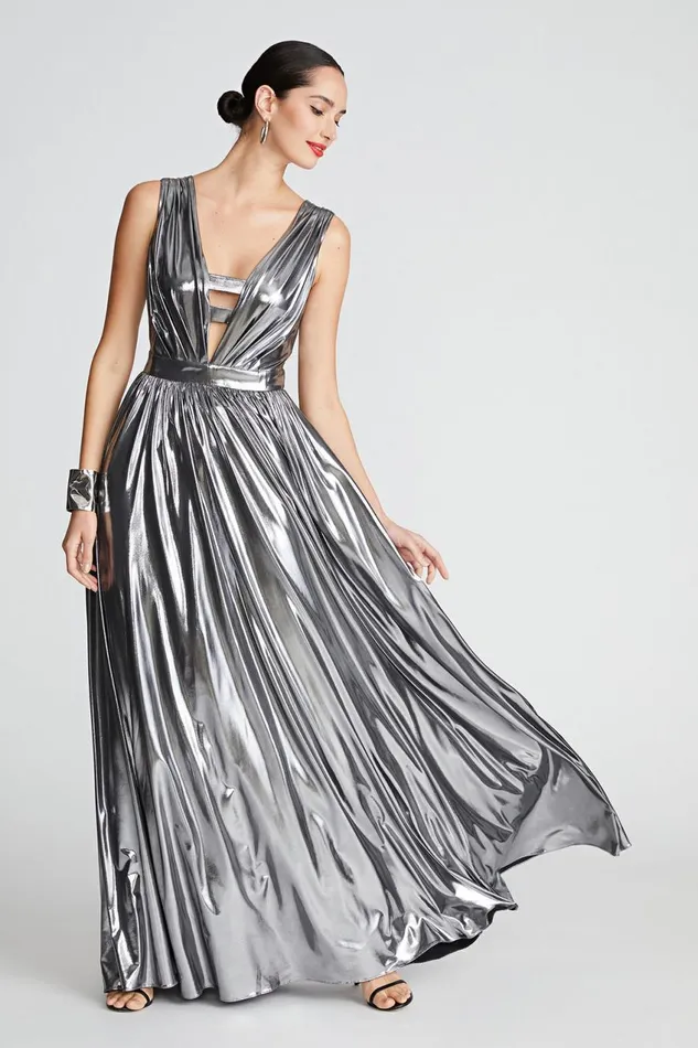 Gowns Women Halston Titania Gown In Foil Jersey Luster