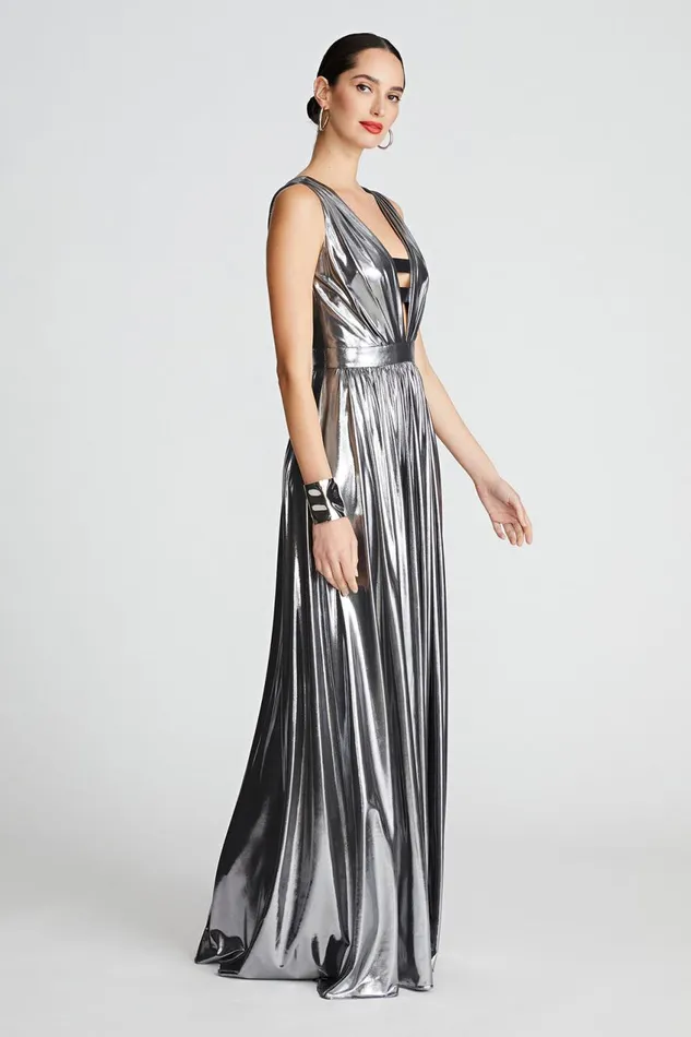 Gowns Women Halston Titania Gown In Foil Jersey Luster