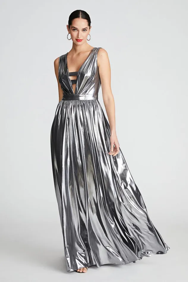 Gowns Women Halston Titania Gown In Foil Jersey Luster