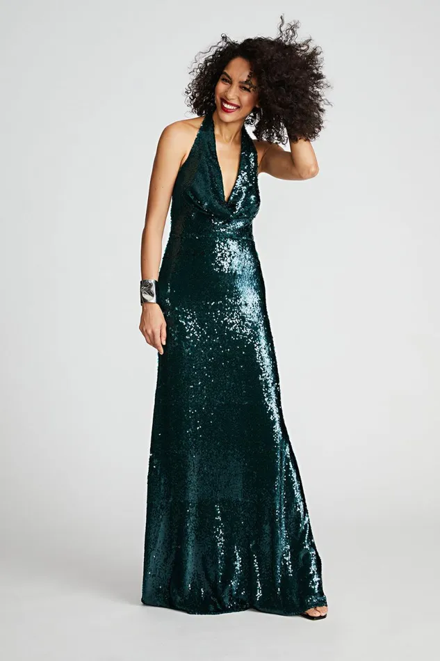 Gowns Women Halston Tova Gown In Tinted Sequin Atlantic